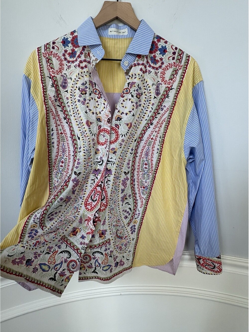 ETRO Milano Women's Patchwork Paisley & Stripe Button-Up Shirt IT 44 US 8 M - Picture 5 of 9